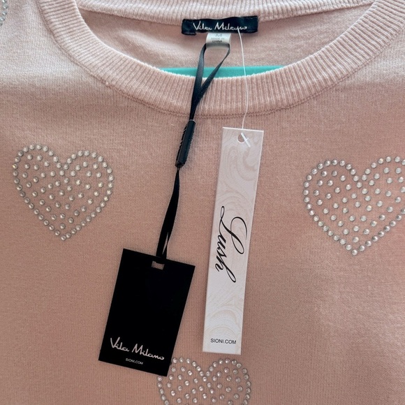 Crystal Heart Sweater by Vila Milano - Lightweight - Size Medium - Pink - Picture 4 of 9